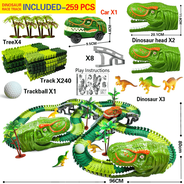 Jurassic-Track-Abenteuer-Interaktives-Dinosaurier-Zugset — Modulare Gleisstücke, schiebebetriebene Lokomotiven, ab 3 Jahren