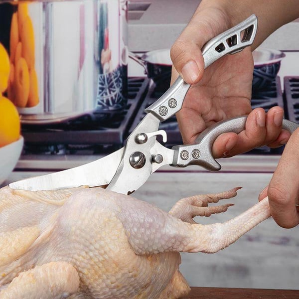 Tesoura de cozinha versátil em aço inoxidável — escamador de peixe e abridor de garrafas