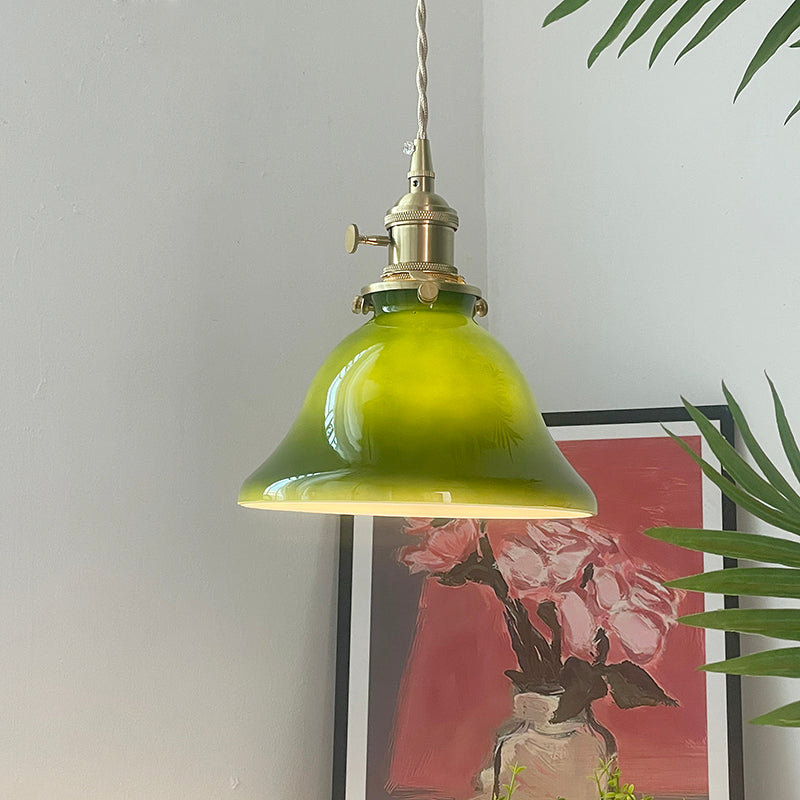 Valentina Rustic Vintage LED Pendant Light Green Copper Glass Dining Room | ventumra