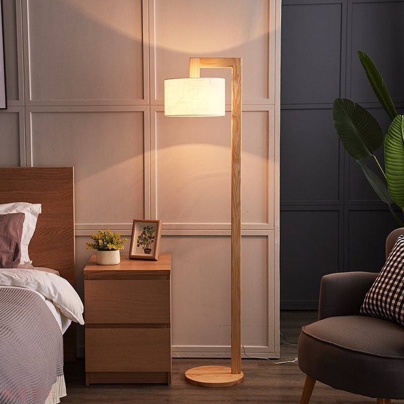 Ozawa Japanese Right Angle Arm Floor Lamp, Beige, Wood/Fabric | ventumra
