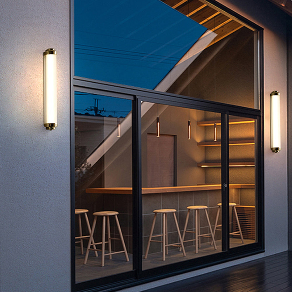 Ray Minimalist Cylindrical Metal Outdoor Wall Lamp, Black/Gold/Silver | ventumra