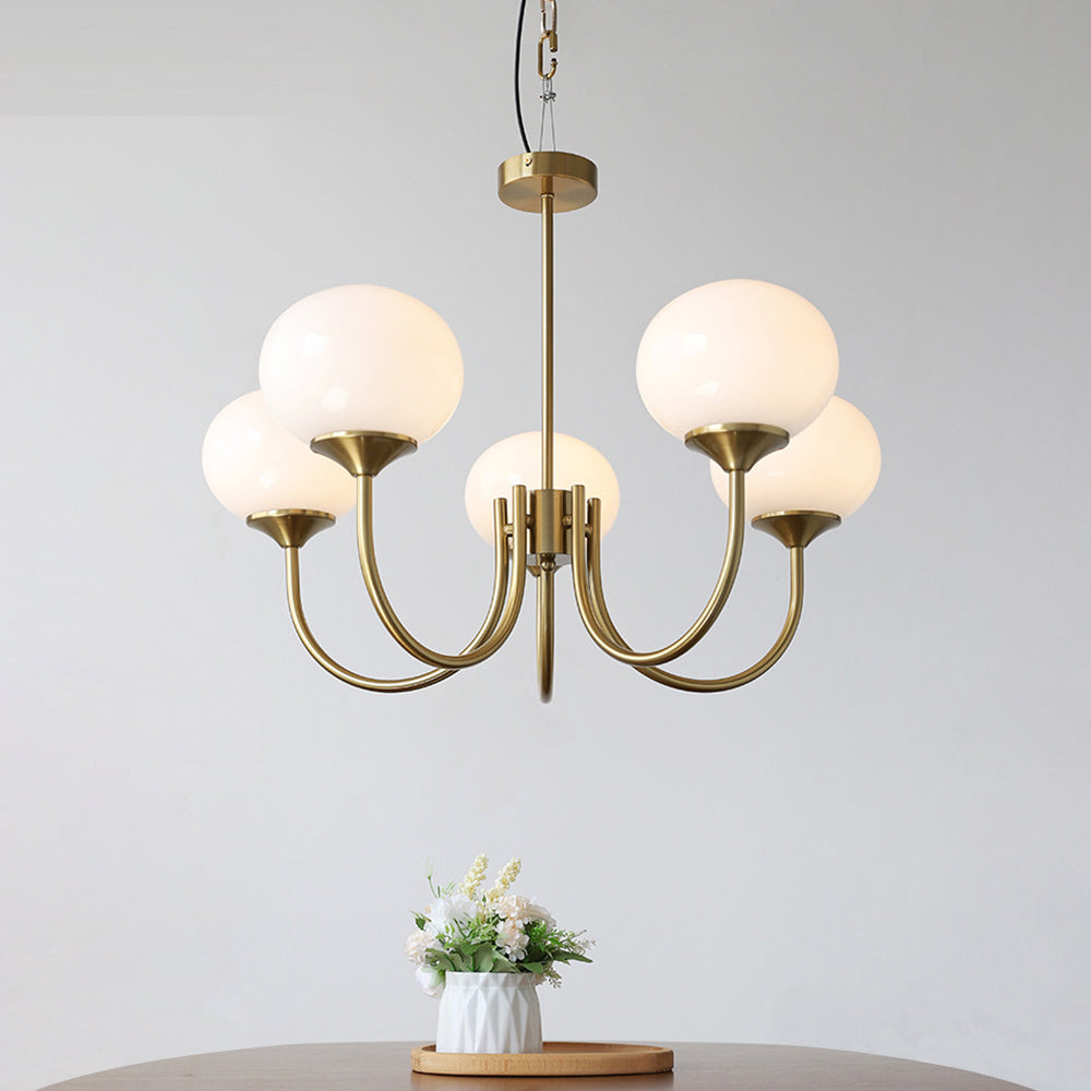 Valentina Retro Art Deco Globe Chandelier, White/Pink/Beige | ventumra
