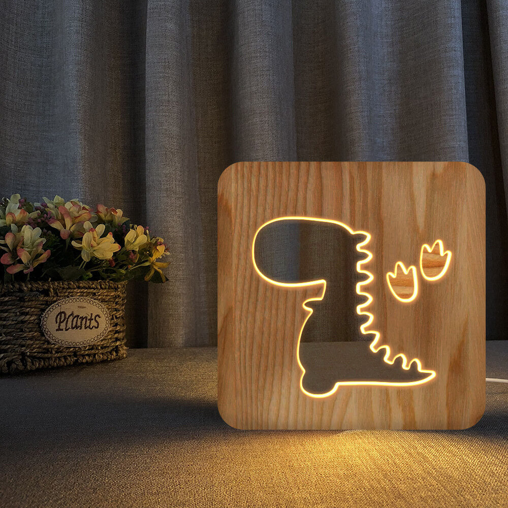 NovaDino USB LED Night Light Wooden Desk And Bedroom Lamp