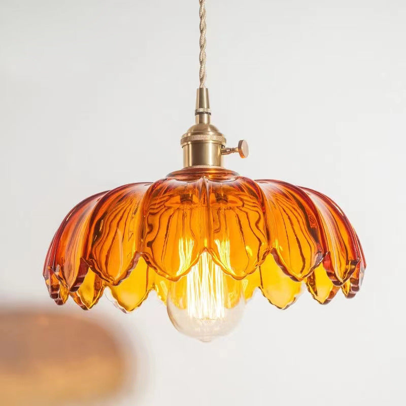 Valentina Retro LED Pendant Light Colourful Glass/Metal Flower Dining Room | ventumra