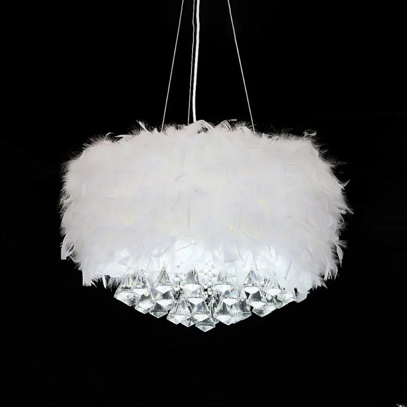 O'Moore Modern Luxury Round Chandelier, Feather/Crystal, White | ventumra