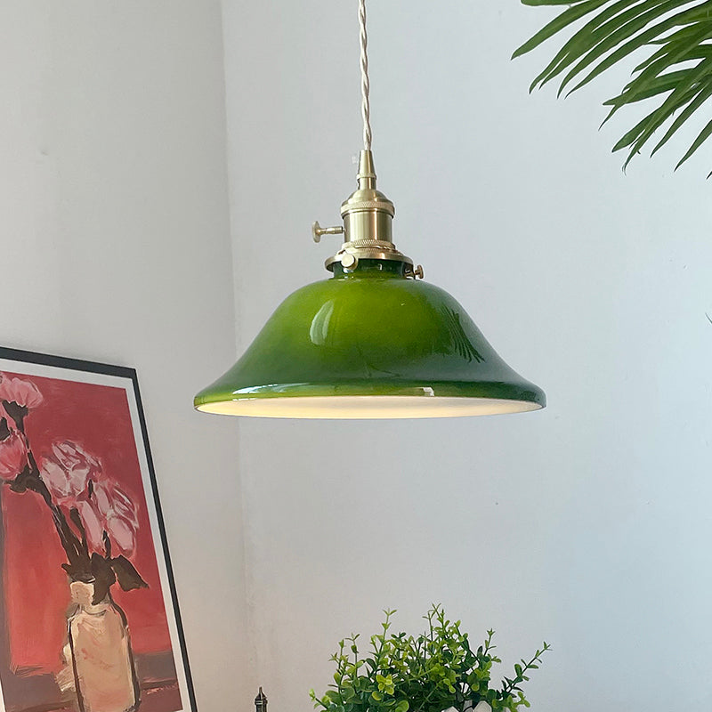 Valentina Rustic Vintage LED Pendant Light Green Copper Glass Dining Room | ventumra