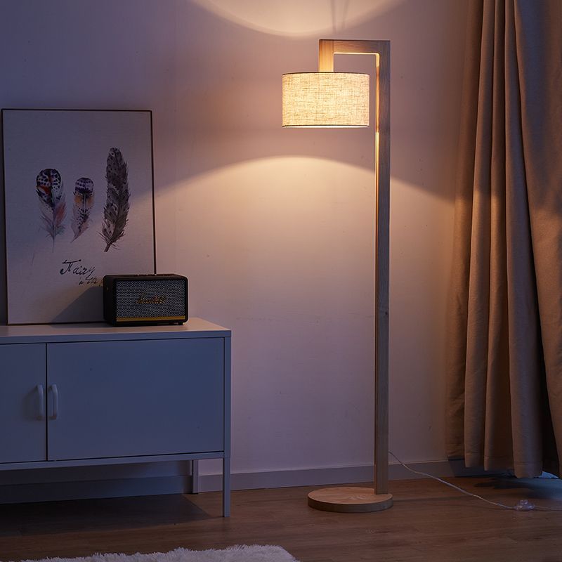 Ozawa Japanese Right Angle Arm Floor Lamp, Beige, Wood/Fabric | ventumra