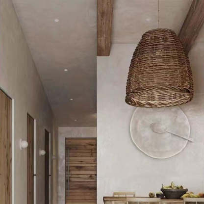Muto Vintage Rustic LED Pendant Light Rattan Living Room Bedroom | ventumra
