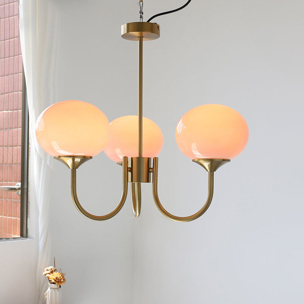 Valentina Retro Art Deco Globe Chandelier, White/Pink/Beige | ventumra