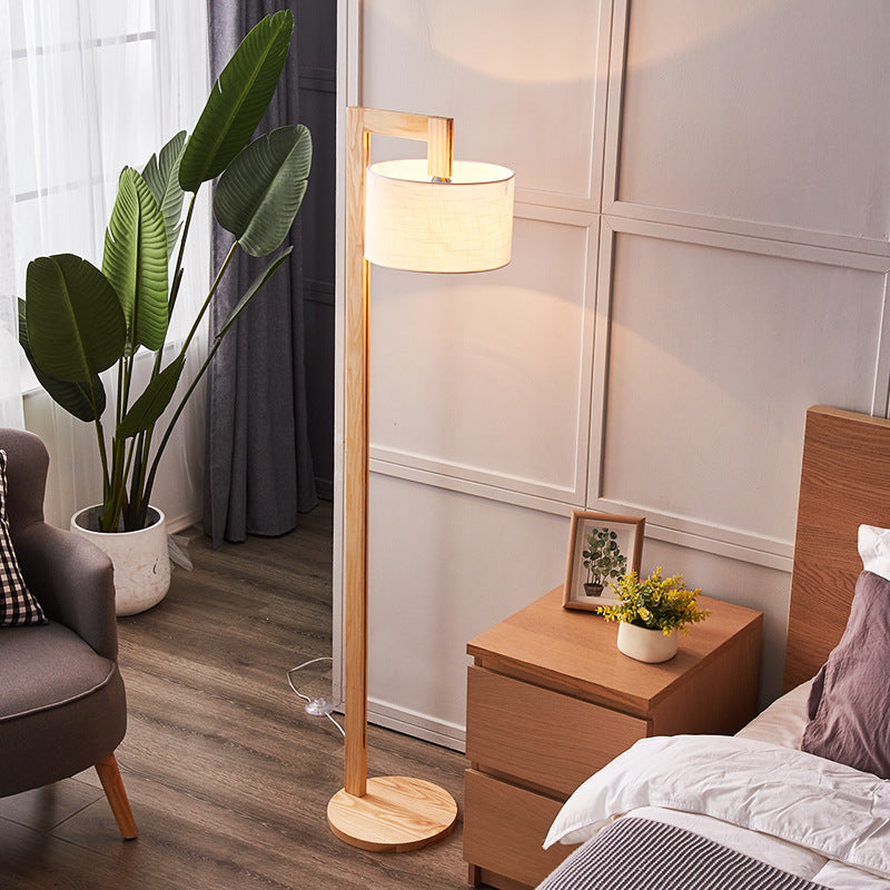 Ozawa Japanese Right Angle Arm Floor Lamp, Beige, Wood/Fabric | ventumra