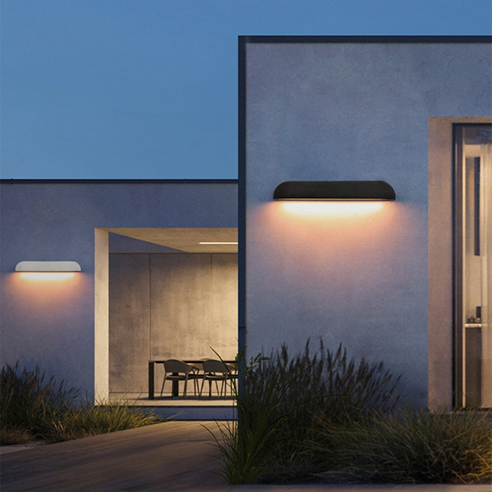 Ray Modern Minimalist Semi-elliptical Metal/Stone Outdoor Wall Lamp, Black/White | ventumra