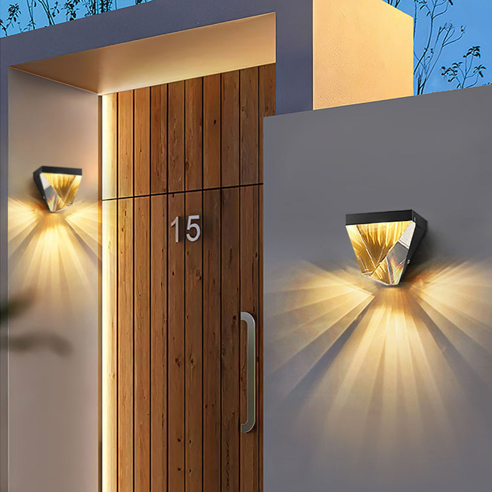 Laxor Waterproof Diamond Shape Metal/Crystal Outdoor Wall Lamp, Gold/Black | ventumra