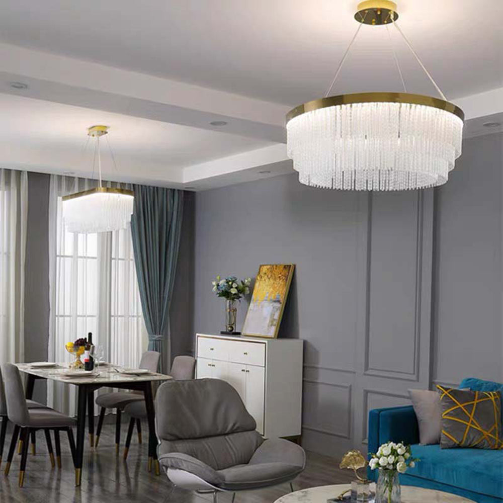 Kristy Modern Spiral Crystal Ring /Rectangle Chandelier, Gold | ventumra