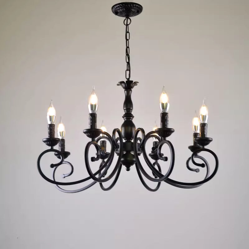 Silva Creative Retro Candle Chandelier Black Metal Bedroom | ventumra