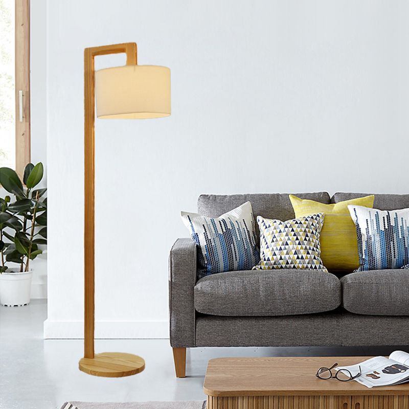 Ozawa Japanese Right Angle Arm Floor Lamp, Beige, Wood/Fabric | ventumra