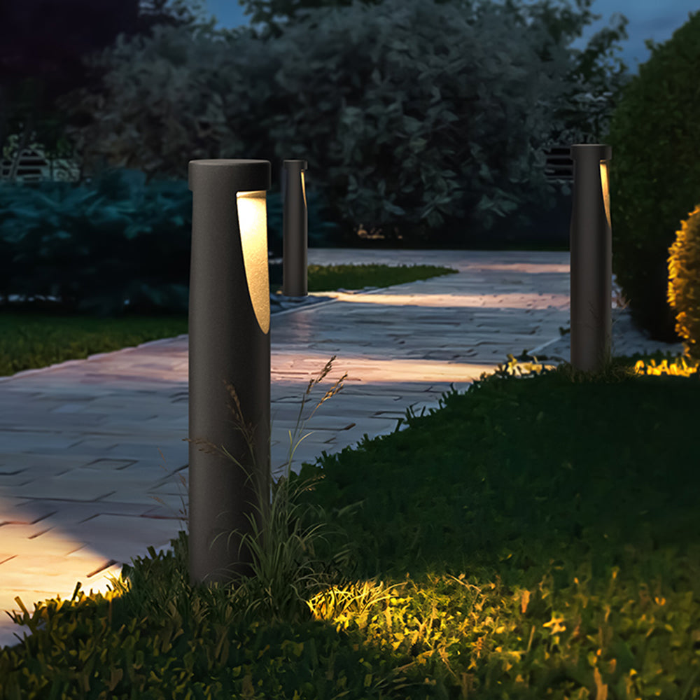 Ray Contemporary Metal Cylindrical Hollow Outdoor Path Light, Black | ventumra