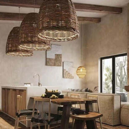 Muto Vintage Rustic LED Pendant Light Rattan Living Room Bedroom | ventumra