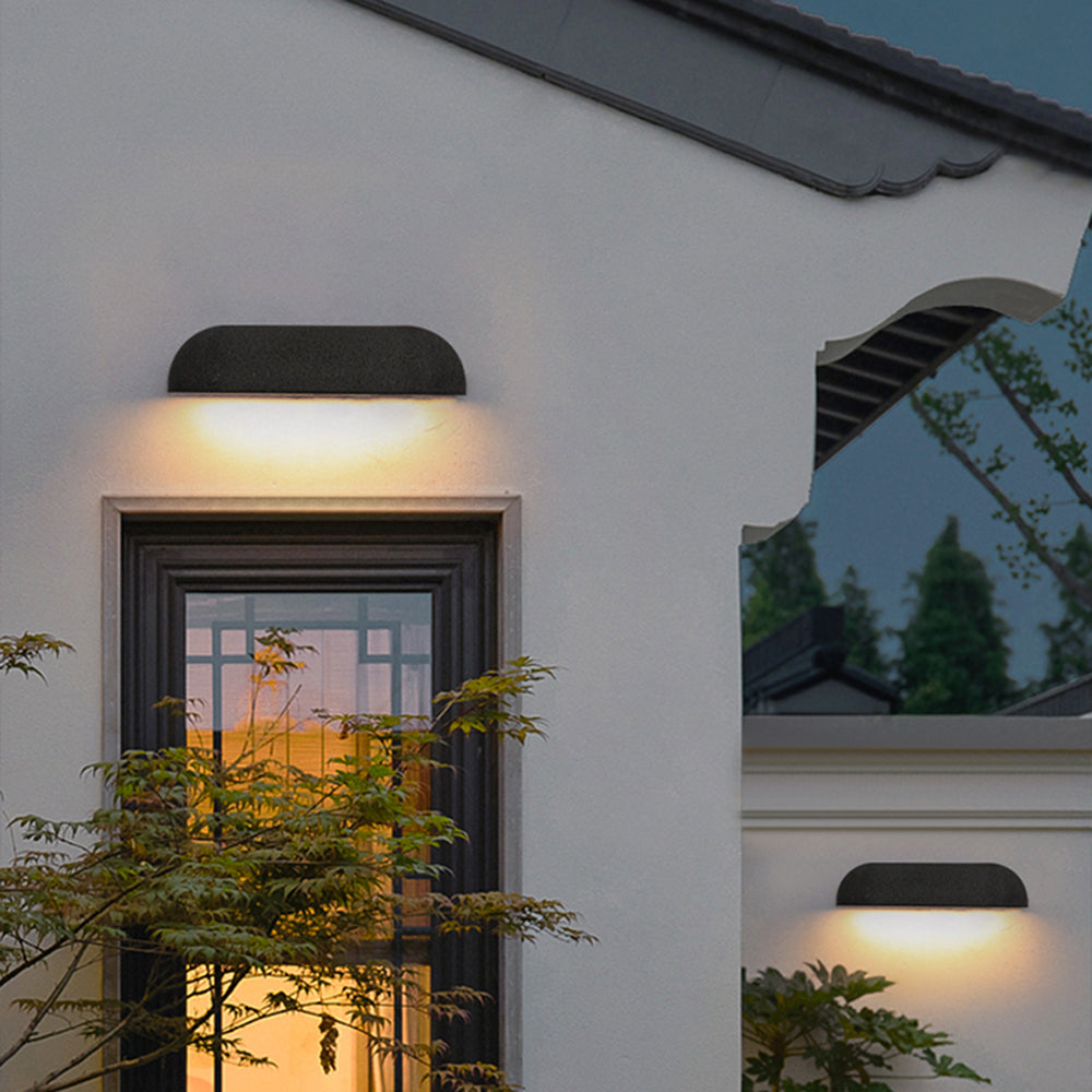 Ray Modern Minimalist Semi-elliptical Metal/Stone Outdoor Wall Lamp, Black/White | ventumra