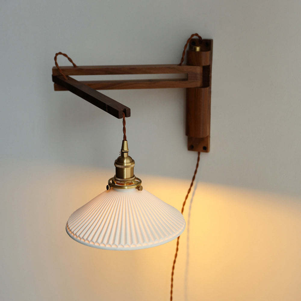 Muto Vintage Dome Ceramic/Wood Wall Lamp, Walnut/Wood/Clear | ventumra