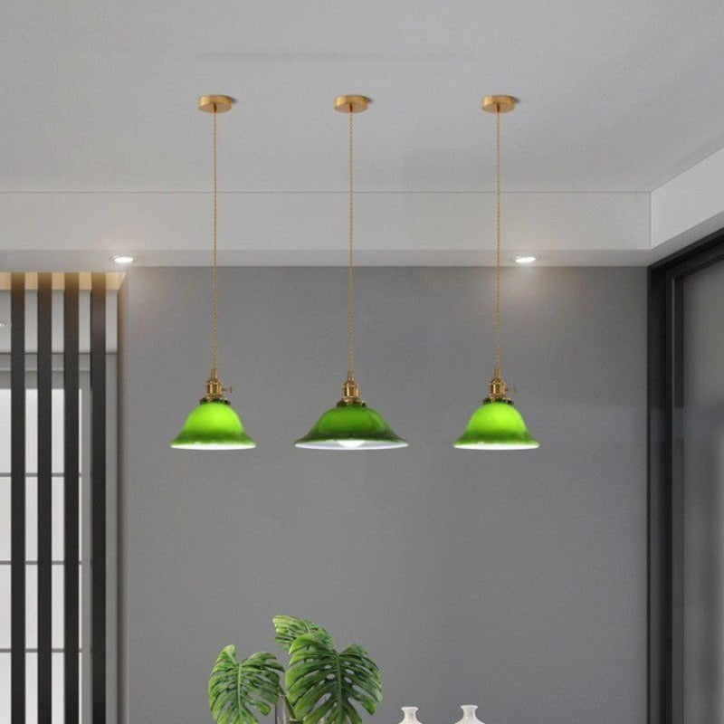 Valentina Rustic Vintage LED Pendant Light Green Copper Glass Dining Room | ventumra