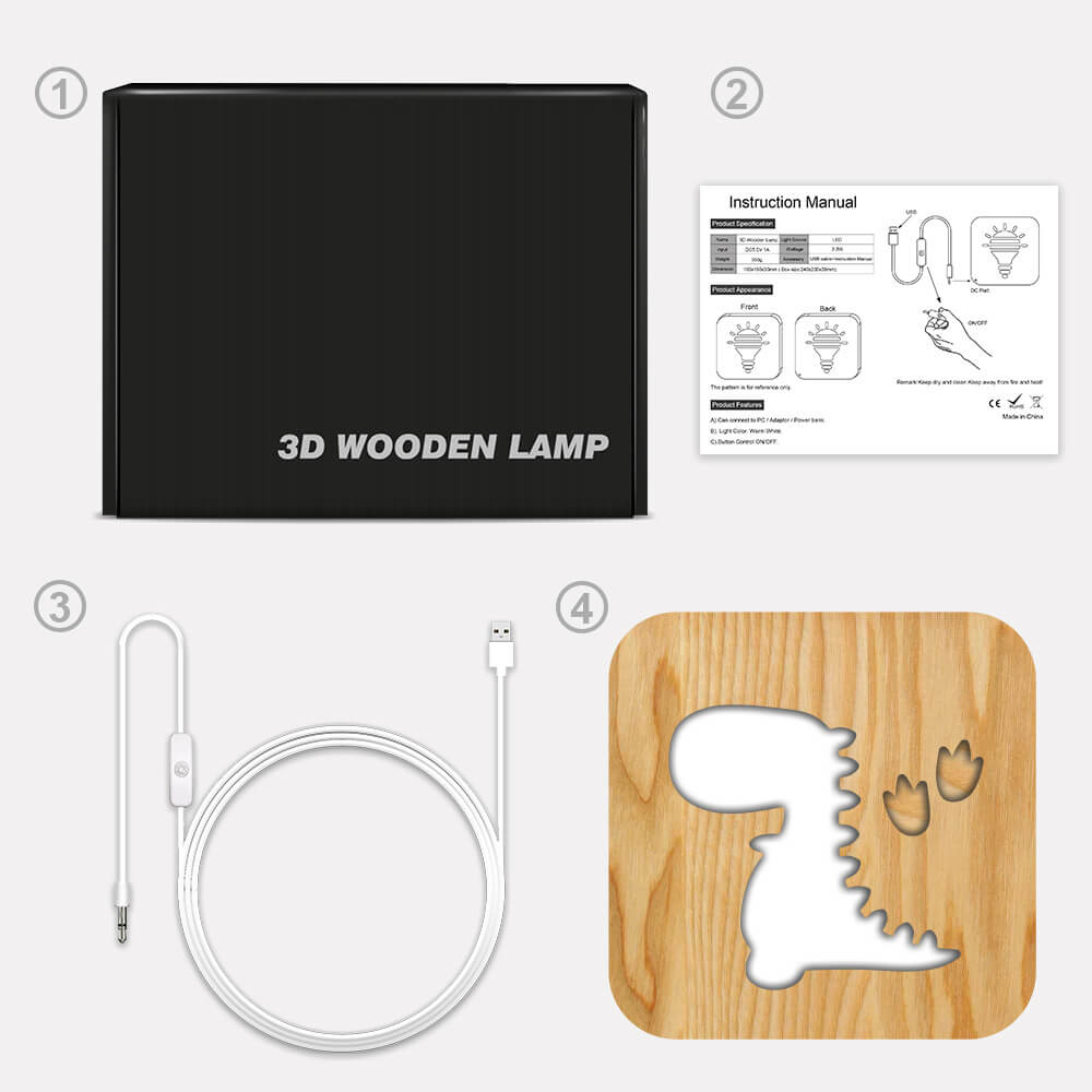 NovaDino USB LED Night Light Wooden Desk And Bedroom Lamp