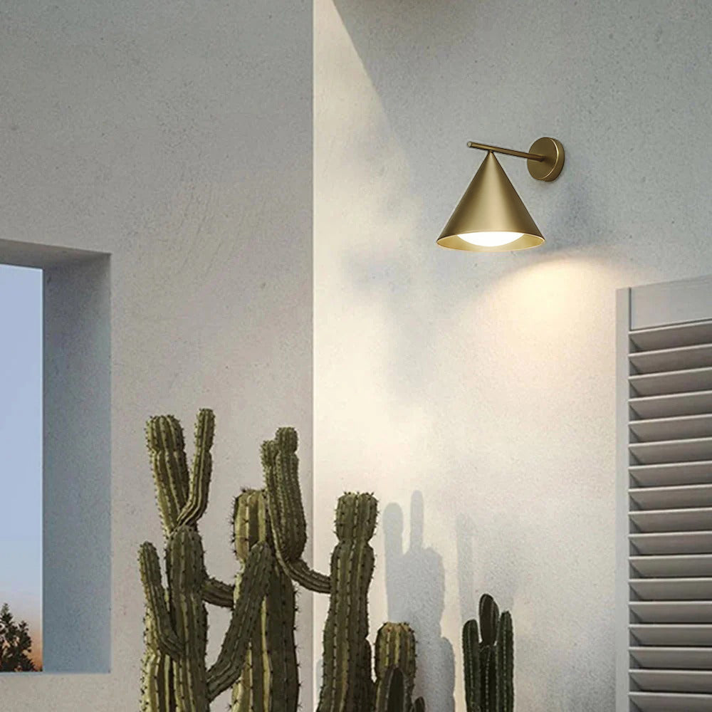 Ray Modern Minimalist Cone Metal Outdoor Waterproof Wall Lamp，Black/Gold | ventumra