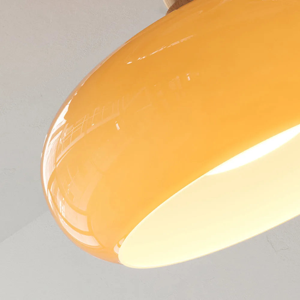 Valentina Flush Mount Ceiling Light Cup Minimalist Wood/Glass White/Orange | ventumra