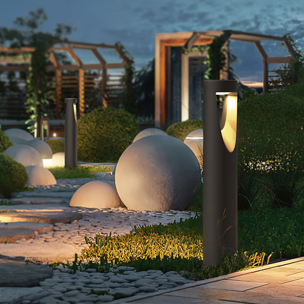 Ray Contemporary Metal Cylindrical Hollow Outdoor Path Light, Black | ventumra