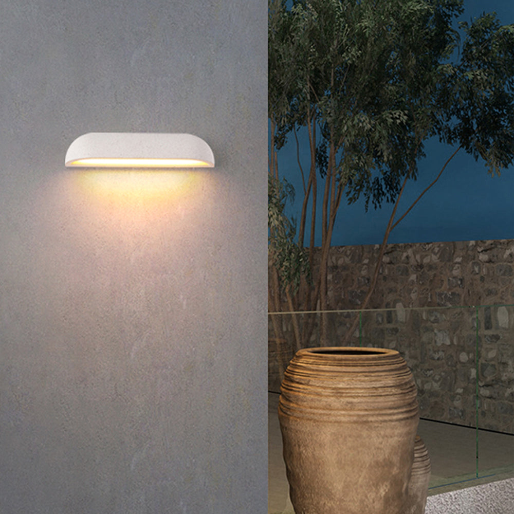 Ray Modern Minimalist Semi-elliptical Metal/Stone Outdoor Wall Lamp, Black/White | ventumra
