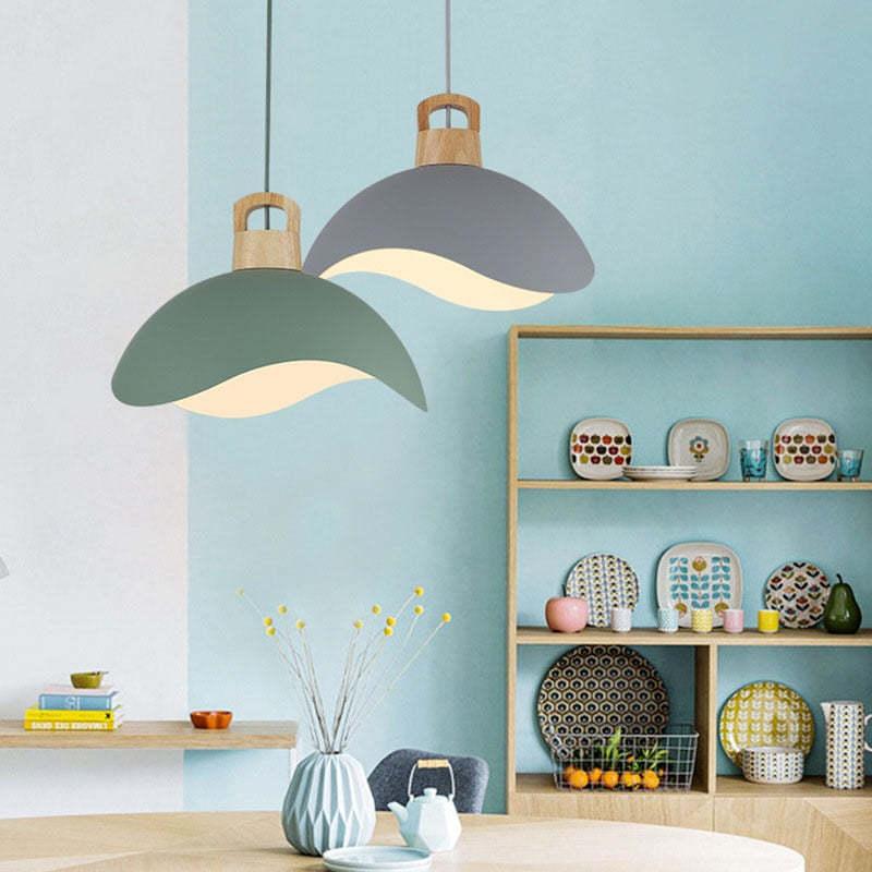 Valentina Colorful Shade Single Pendant Lights, Wood & Metal | ventumra