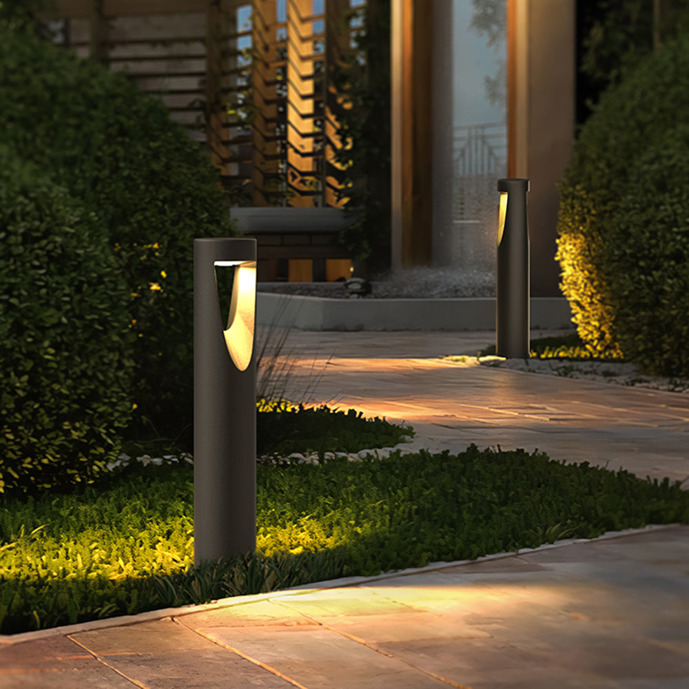 Ray Contemporary Metal Cylindrical Hollow Outdoor Path Light, Black | ventumra
