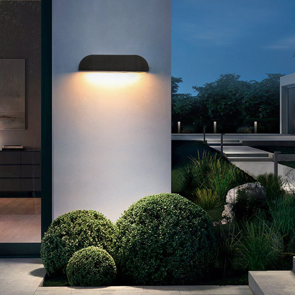 Ray Modern Minimalist Semi-elliptical Metal/Stone Outdoor Wall Lamp, Black/White | ventumra