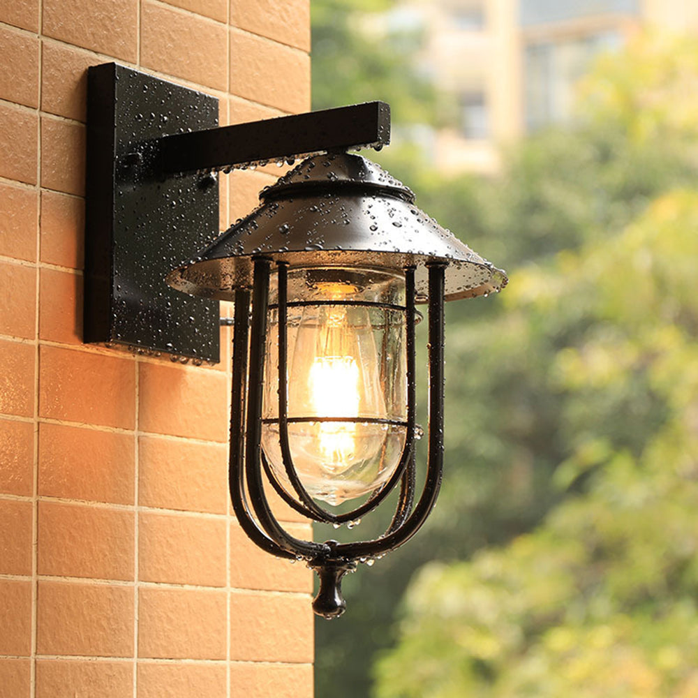 Ray Vintage Lantern Shaped Metal Outdoor Wall Lamp, Black | ventumra