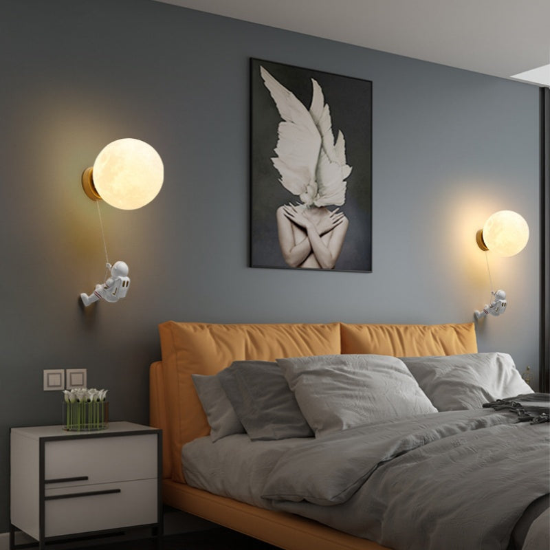 Aria Modern Moon LED Indoor Wall Lamp White Resin Kid's Room | ventumra