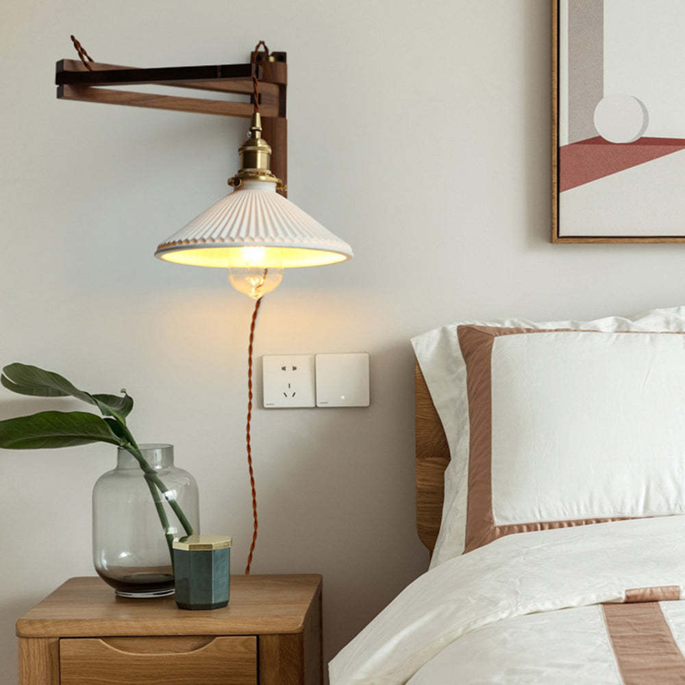 Muto Vintage Dome Ceramic/Wood Wall Lamp, Walnut/Wood/Clear | ventumra