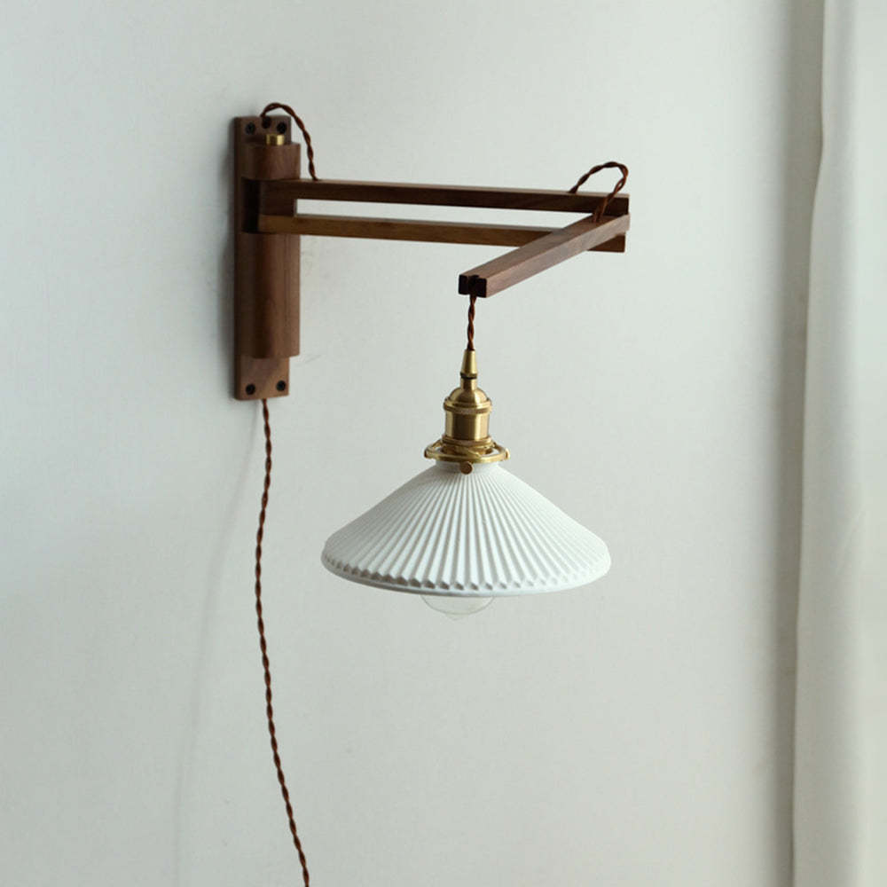 Muto Vintage Dome Ceramic/Wood Wall Lamp, Walnut/Wood/Clear | ventumra