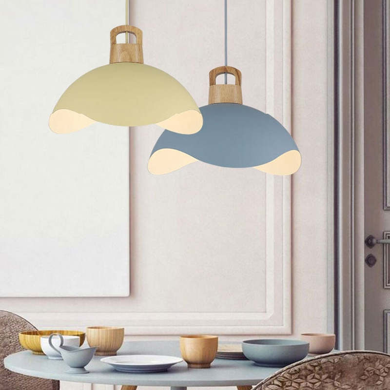 Valentina Colorful Shade Single Pendant Lights, Wood & Metal | ventumra