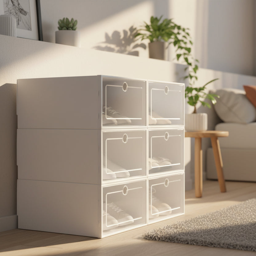 Průhledné stohovatelné krabice na boty — průhledový přední panel