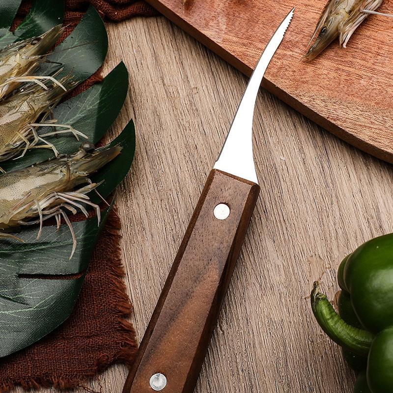 Stainless Steel Shrimp Peeler — Sharp Blade, Wooden Handle