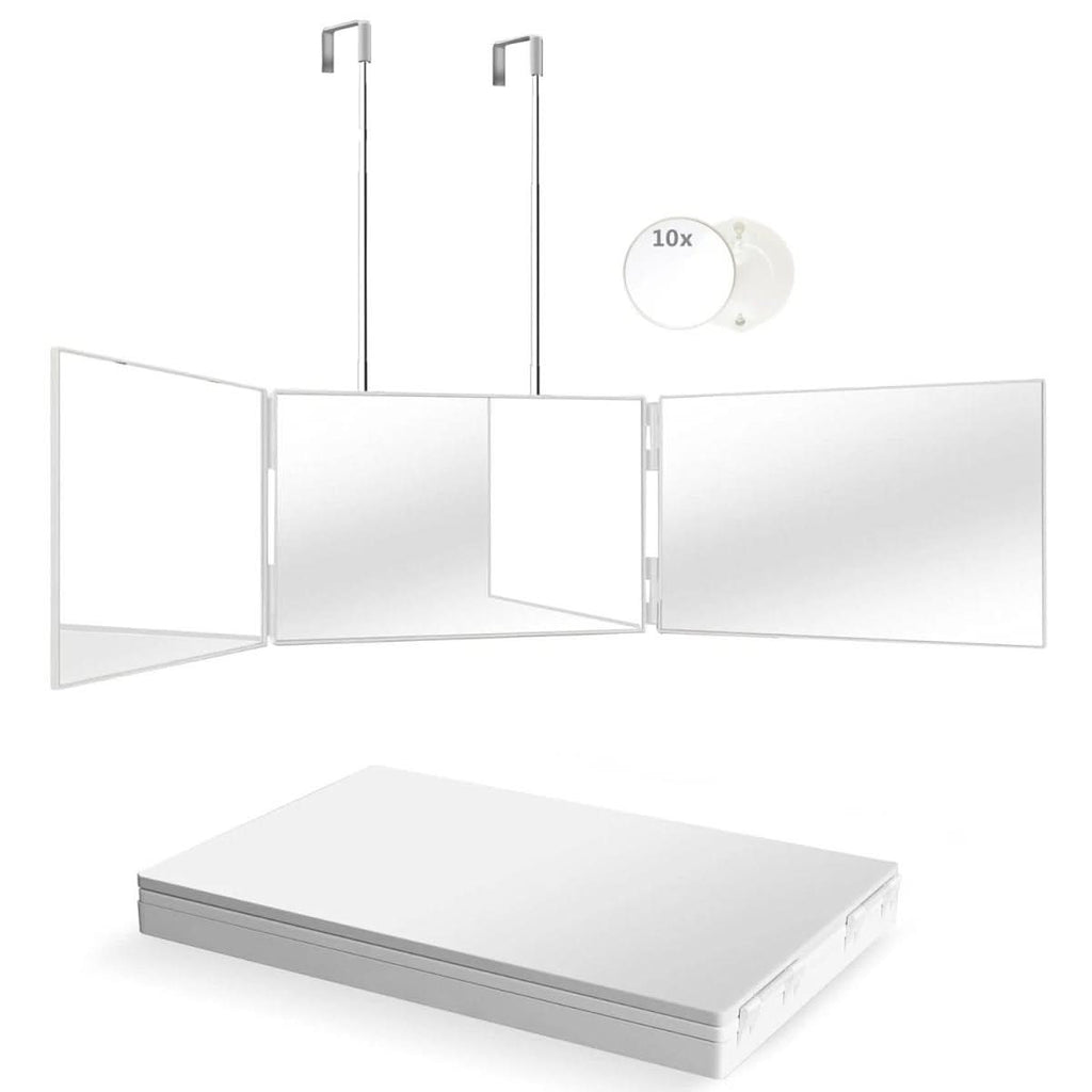 Trivexa 3-Way Foldable Vanity Mirror — Wall Mount Hook, Tri-Panel Layout, Adjustable Angles