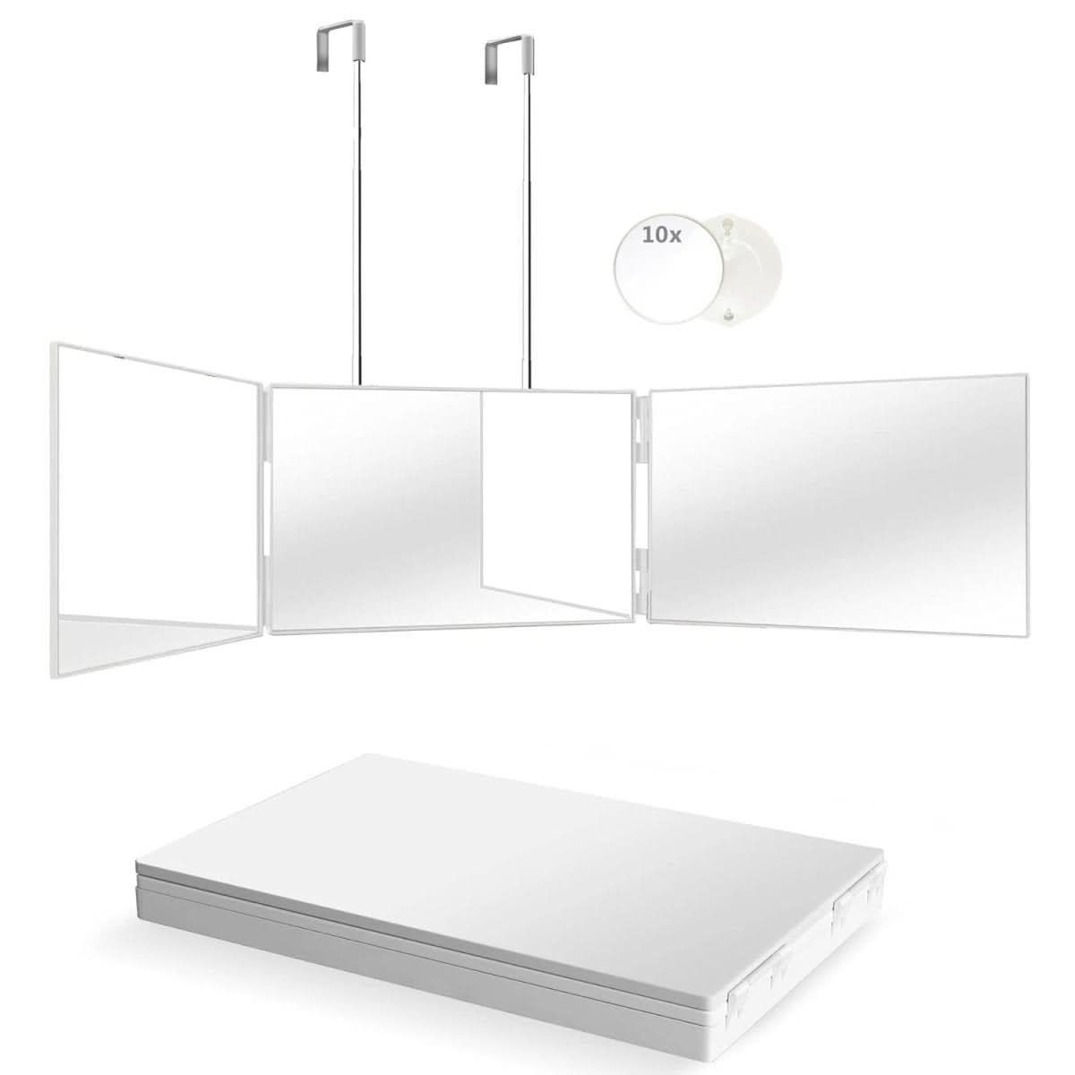 Trivexa 3-Way Foldable Vanity Mirror — Wall Mount Hook, Tri-Panel Layout, Adjustable Angles