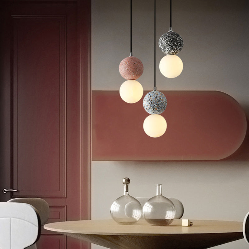 LuminaGlobe LED Globe Pendant Lights in Black and White Glass for Dining Table