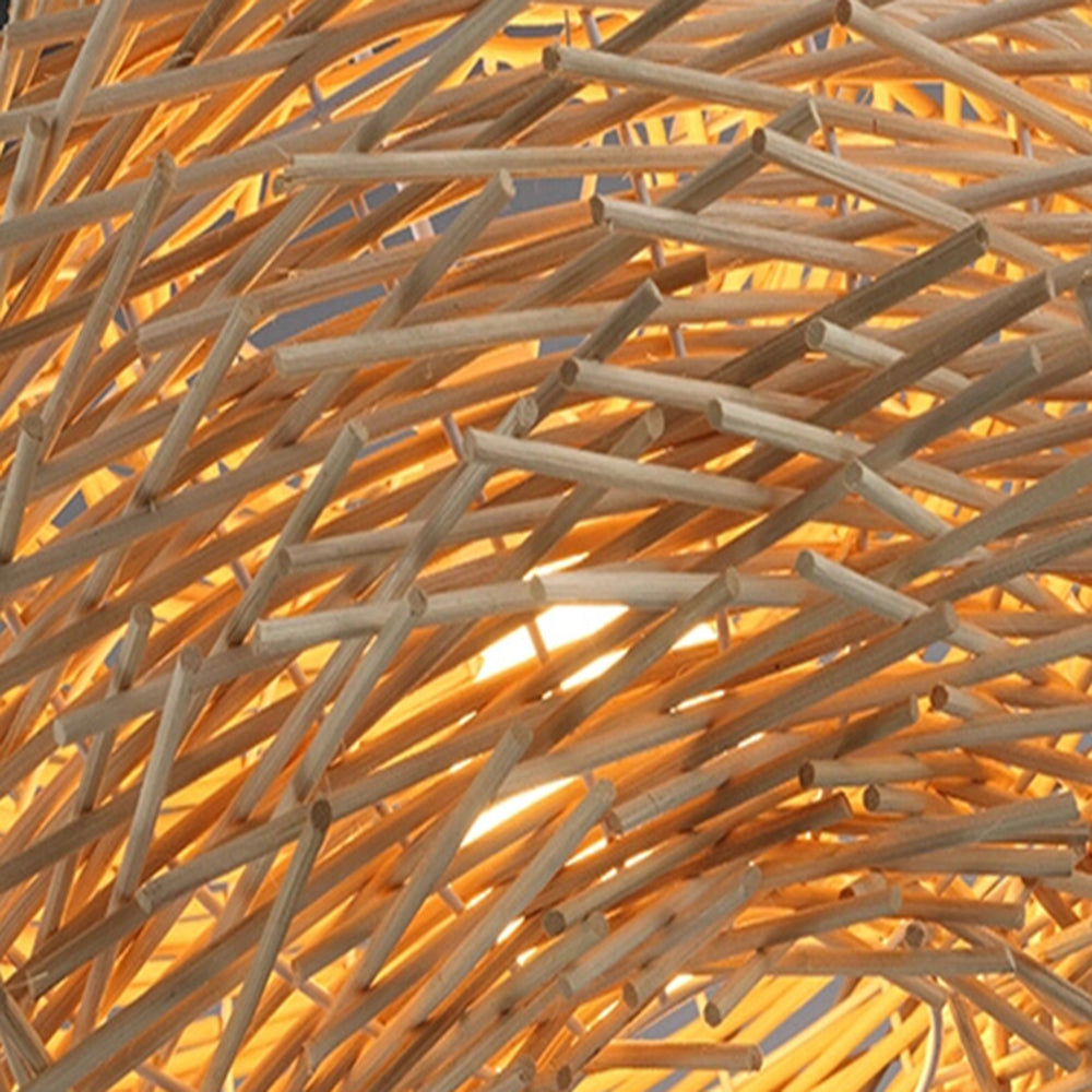 Muto Wooden Bird Nest Rattan Pendant Light, Brown/Wood | ventumra