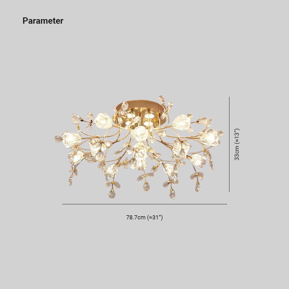 Arisha Art Deco Elegant Golden Crystal Flower Flush Mount Ceiling Light | ventumra