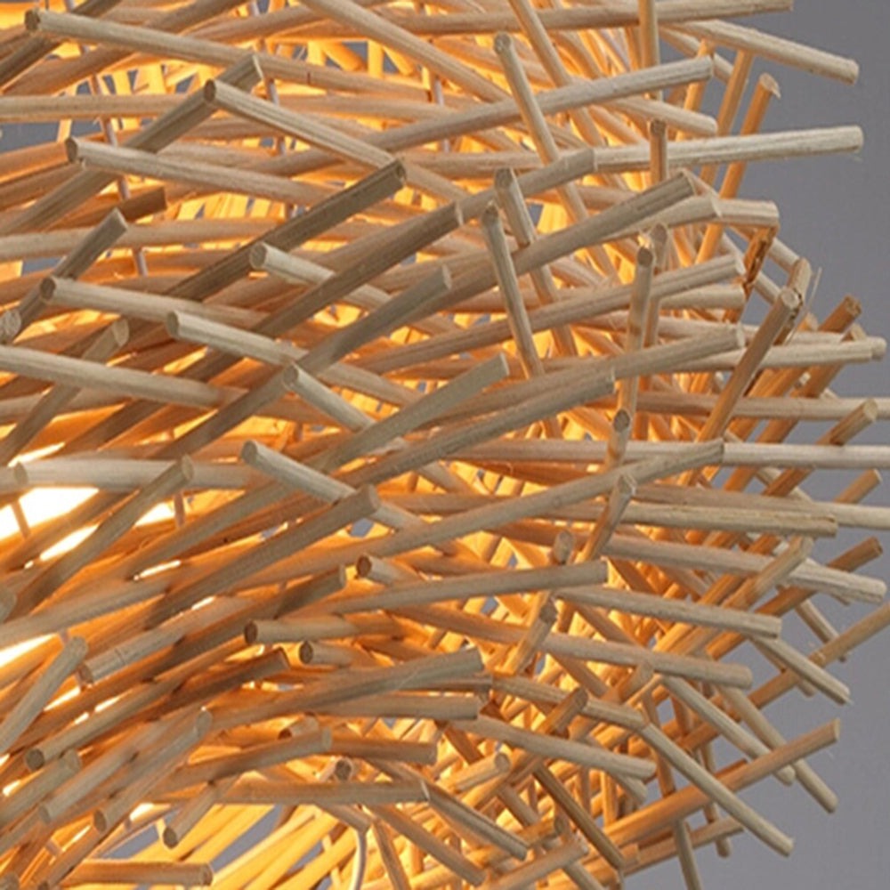 Muto Wooden Bird Nest Rattan Pendant Light, Brown/Wood | ventumra