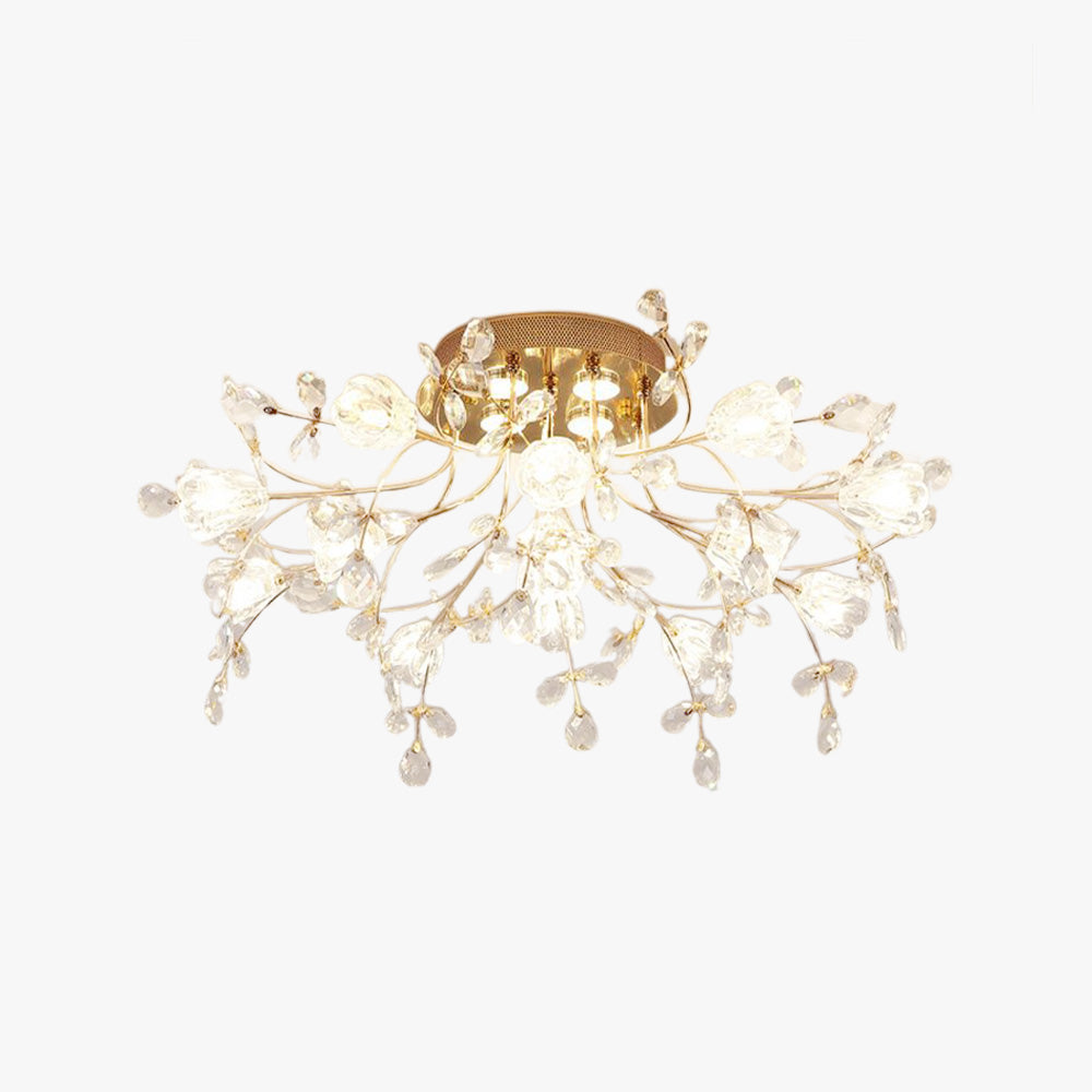 Arisha Art Deco Elegant Golden Crystal Flower Flush Mount Ceiling Light | ventumra
