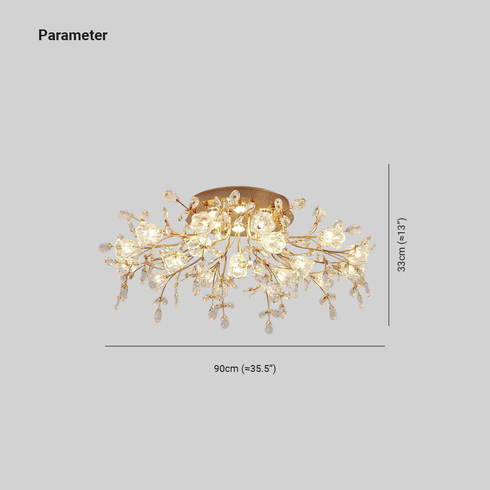 Arisha Art Deco Elegant Golden Crystal Flower Flush Mount Ceiling Light | ventumra