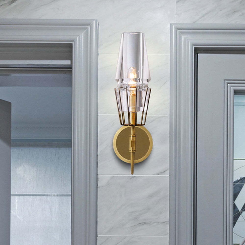 Arisha Vintage Lantern Glass Wall Lamp, Gold | ventumra