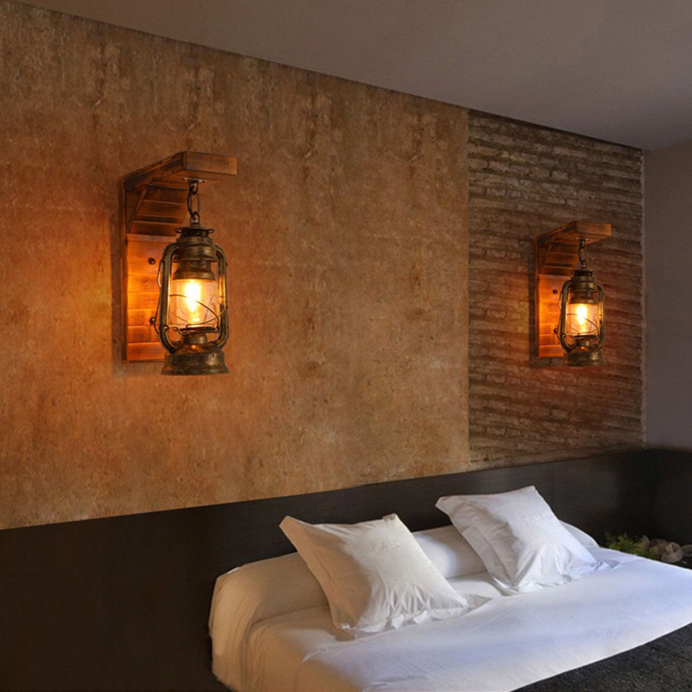 Lyros Lantern Vintage Wooden Rustic Wall Lamp | ventumra