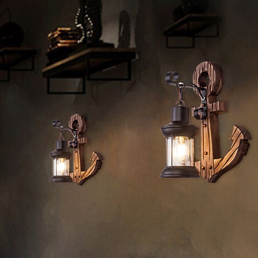 Epoch Anchor Lantern Wall Lamp, Vintage/Antique, Wood, Bedroom | ventumra